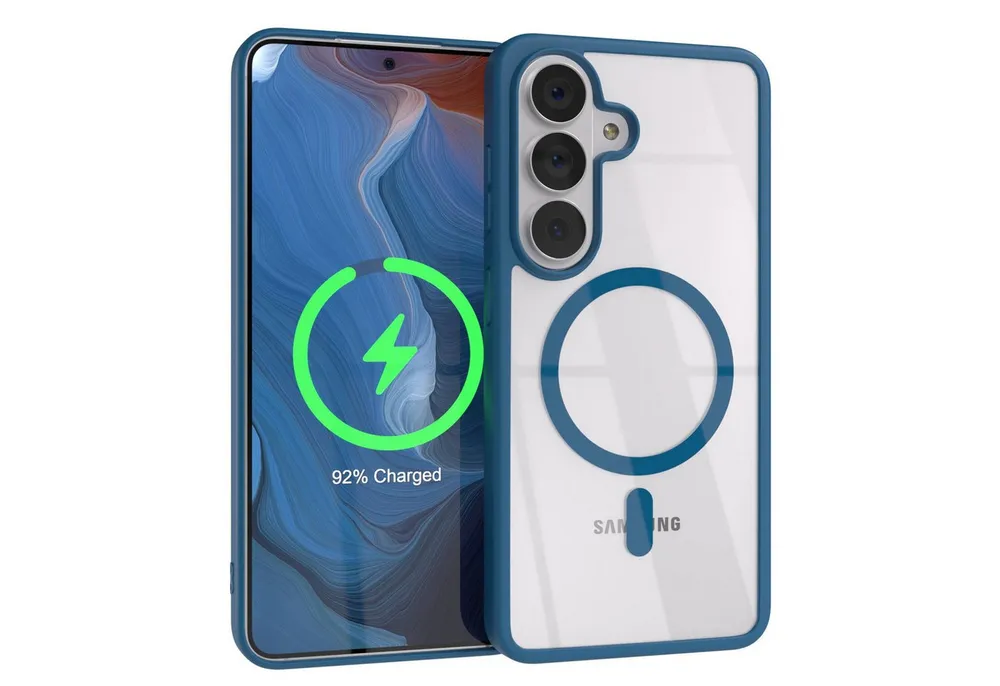 EAZY CASE Handyhülle Transparente Hülle mit MagSafe Samsung Galaxy S26 6,3 Zoll, Silikon Handyhülle, Schutzhülle mit Kameraschutz, Etui magnetisch Blau