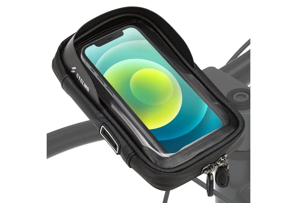 EAZY CASE Handyhülle Universal Fahrradhalterung Lenkertasche für Handys, Handyhalterung Montage am Lenker wasserfest mit Touchscreen Schwarz
