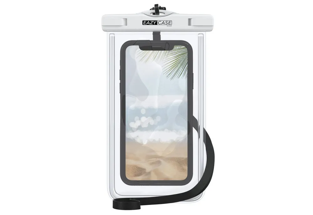 EAZY CASE Handyhülle Universale Unterwasser-Tasche für viele Modelle 3,5 - 6,7 Zoll, Unterwasser Taschen Wasser Schutzhülle mit Band Unterwasser Fotos Weiß
