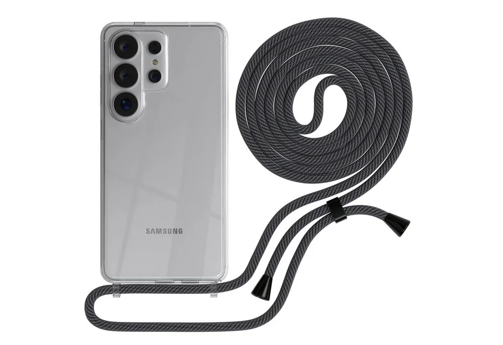 EAZY CASE Handykette Hülle mit Band für Samsung Galaxy S26 Ultra 6,9 Zoll, Handykette zum Umhängen Hülle mit Kordel Rundes Band Grau Schwarz