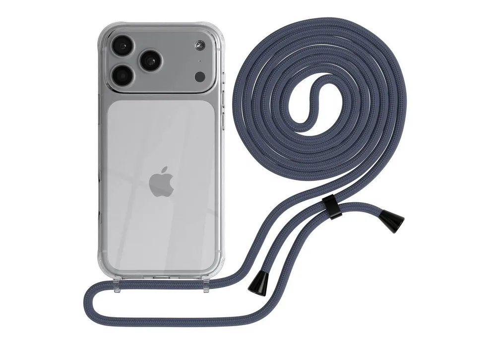 EAZY CASE Handykette Hülle mit Kette für Apple iPhone 17 Pro Max 6,9 Zoll, Hülle mit Umhängeband Bumper Case Hülle mit Band Blau