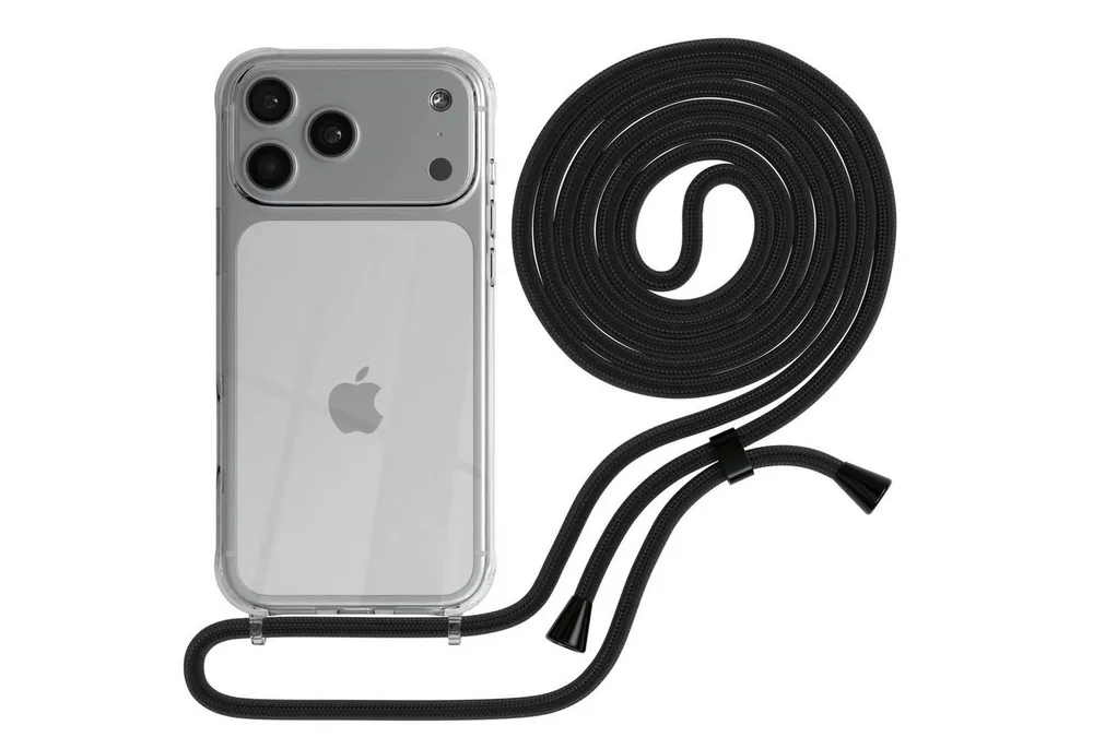 EAZY CASE Handykette Hülle mit Kette für Apple iPhone 17 Pro Max 6,9 Zoll, Handykette Hülle mit Band Slimcover Schutzhülle Schwarz