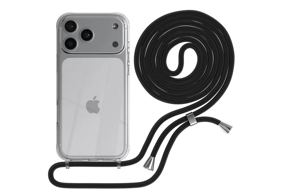 EAZY CASE Handykette Hülle mit Kette für Apple iPhone 17 Pro Max 6,9 Zoll, Handykette Hülle mit Band Slimcover Schutzhülle Schwarz