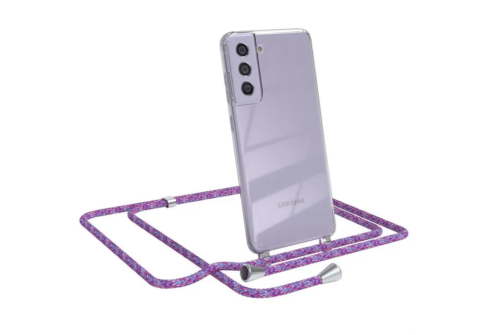 EAZY CASE Handykette Hülle mit Kette für Samsung Galaxy S21 FE 5G 6,41 Zoll, Umhängetasche für Handy Silikonhülle Handyhülle durchsichtig Violett