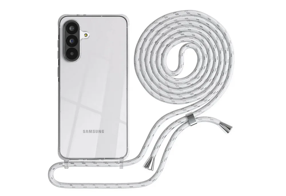 EAZY CASE Handykette Hülle mit Kette für Samsung Galaxy A56 6,7 Zoll, Hülle Smartphonekette für Unterwegs Festivalhülle Transparent Weiß