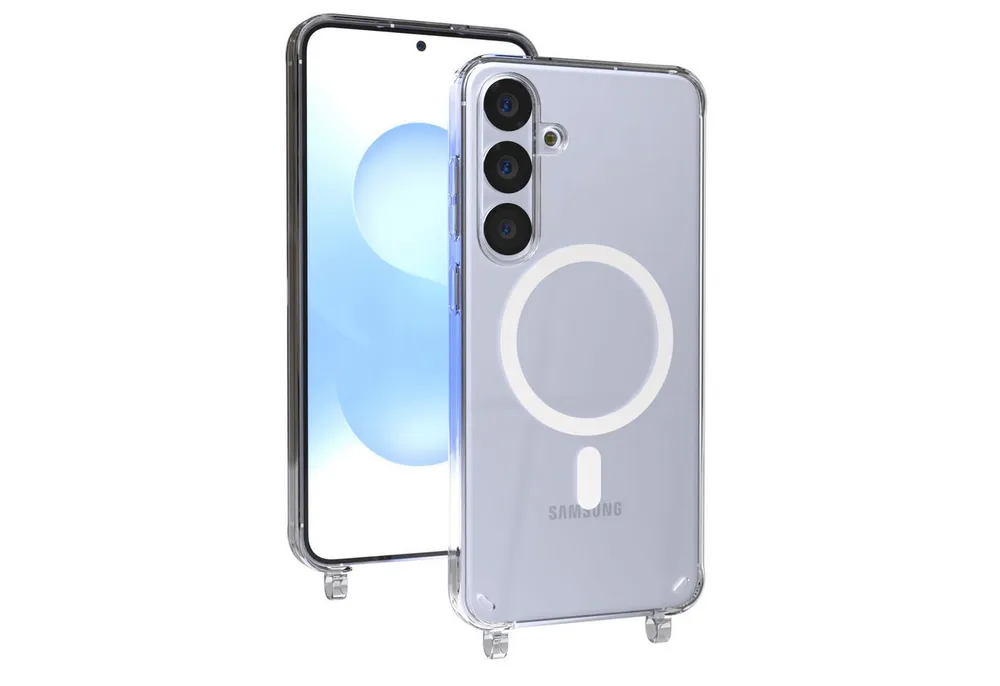 EAZY CASE Handykette MagSafe Handyhülle für Handyketten Samsung Modelle 6,7 Zoll, MagSafe Silikonhülle mit Ösen, Transparent für Samsung Galaxy S25 Plus