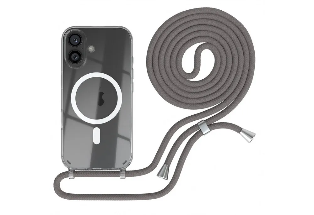 EAZY CASE Handykette mit Magsafe Hülle für Apple iPhone 16 6,1 Zoll, Umhängetasche für Handy Silikoncase Handyhülle durchsichtig Dunkelgrau