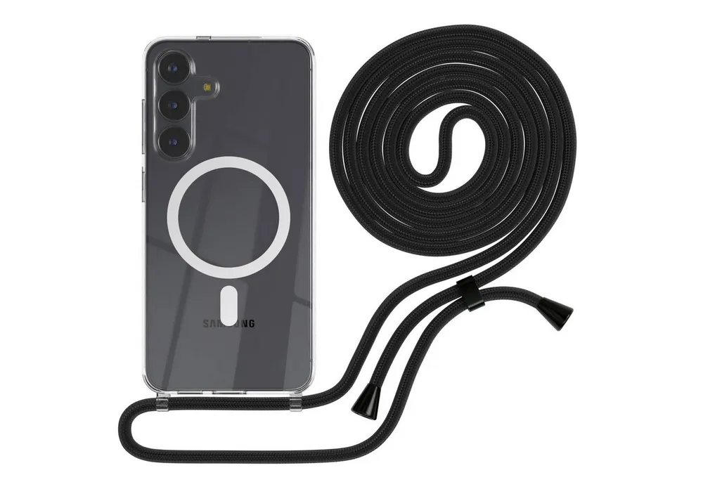 EAZY CASE Handykette mit Magsafe Hülle für Galaxy S25 FE 6,7 Zoll, Magsafe Handykette Hülle mit Band Slimcover Schutzhülle Schwarz Uni