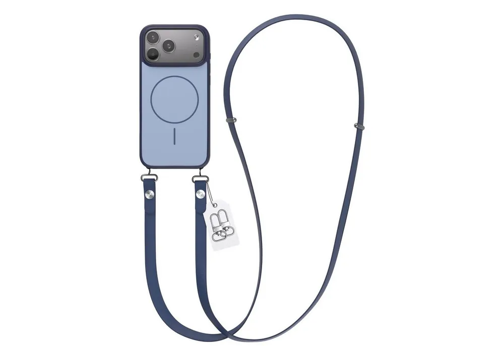 EAZY CASE Handykette Outdoor Case Thin MagSafe mit Band für Apple iPhone 17 Pro Max 6,9 Zoll, Hülle mit Slim MagSafe Ring und flexibler Crossbody Kette Blau