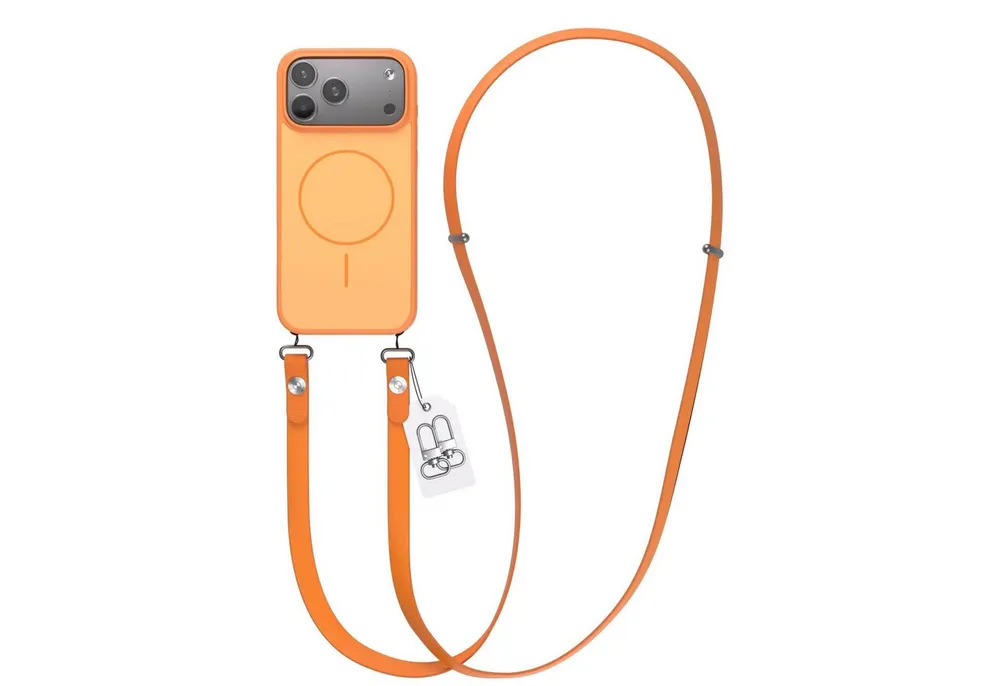 EAZY CASE Handykette Outdoor Case Thin MagSafe mit Band für Apple iPhone 17 Pro Max 6,9 Zoll, Hülle mit Slim MagSafe Ring, Magnetkette und starkem Schutz in Orange
