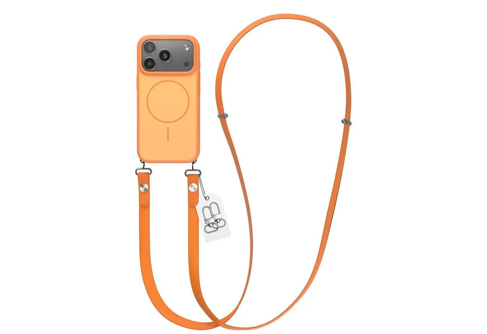 EAZY CASE Handykette Outdoor Case Thin MagSafe mit Band für Apple iPhone 17 Pro 6,3 Zoll, Hülle mit Slim MagSafe Ring, Magnetkette und starkem Schutz in Orange