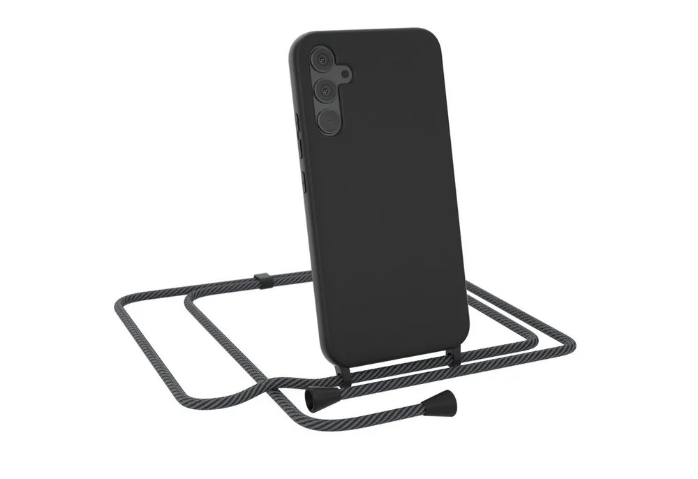 EAZY CASE Handykette Runde Silikon Kette für Samsung Galaxy A34 5G 6,6 Zoll, Smartphonekette Cross Bag Silikonhülle Umhängetasche Anthrazit Schwarz