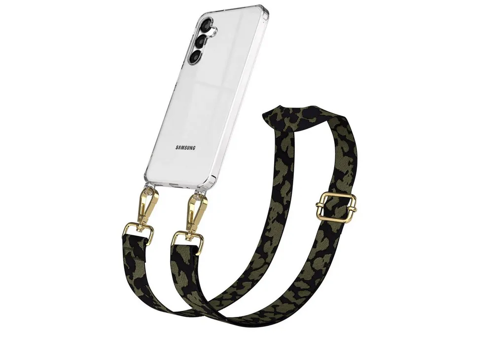 EAZY CASE Handykette Umhängeband für Samsung Galaxy A16 6,7 Zoll, Camouflage Handykette Hülle mit verstellbarem Band Dunkelgrün