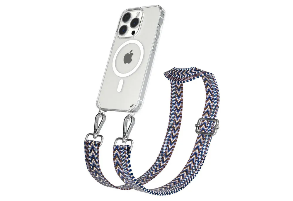 EAZY CASE Handykette Umhängeband MagSafe Hülle für Apple iPhone 15 Pro 6,1 Zoll, Body Bag Wechselband Ersatzgurt klare MagSafe Hülle Silicon Case Blau