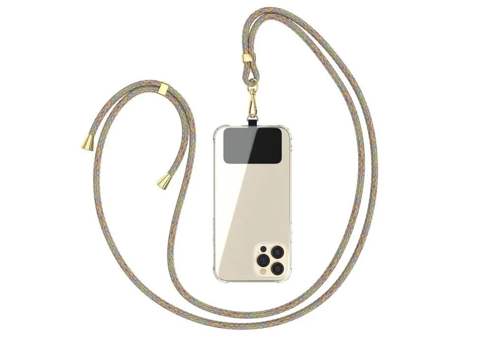 EAZY CASE Handykette Universal für jedes Smartphone zum Umhängen, Universales Handyband mit Carabiner wechselbare Kordel Bunt Clips Gold