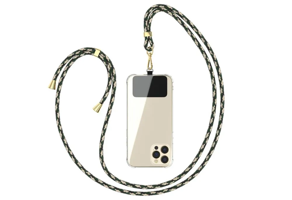 EAZY CASE Handykette Universal für jedes Smartphone zum Umhängen, Handykordel für Handytasche Halsband für Smartphone Etui Grün Beige