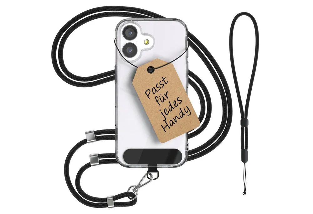 EAZY CASE Handykette Universal Handykette für alle Modelle zum Umhängen, Kette zum Umhängen Pad mit Kordel Uni Smartphonekette Schwarz Black