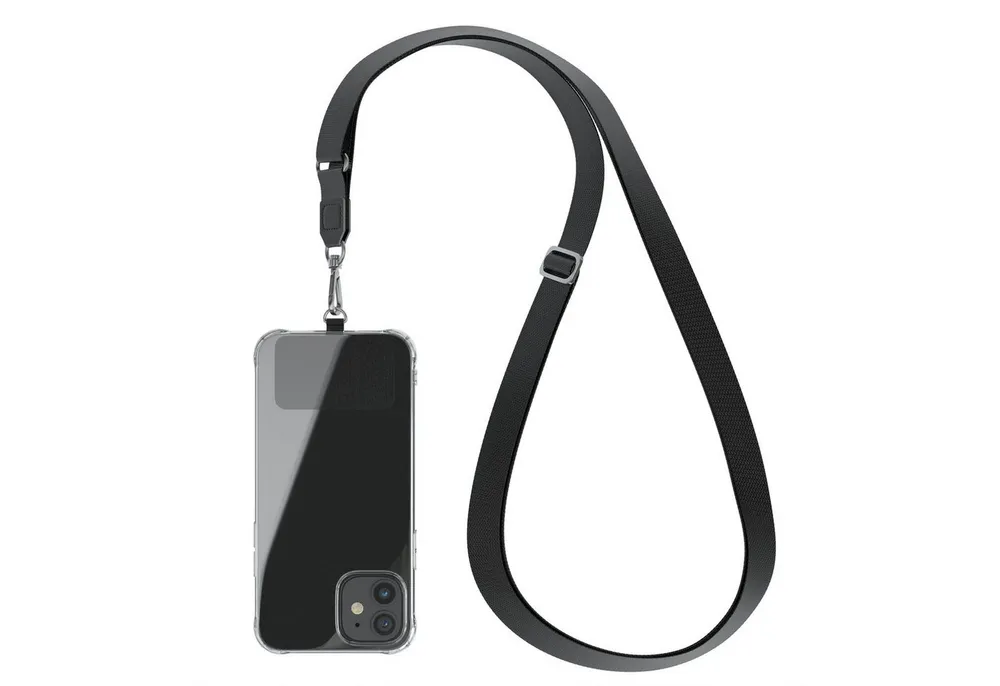 EAZY CASE Handykette Universal Handykette mit Breitband, Kette zum Umhängen Pad mit Kordel Uni Smartphonekette Breit Schwarz