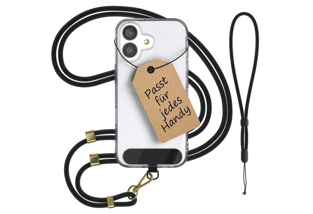 EAZY CASE Handykette Universal Handykette für alle Modelle zum Umhängen, Smartphonekette kombinierbare Handyhülle abnehmbares Band Schwarz