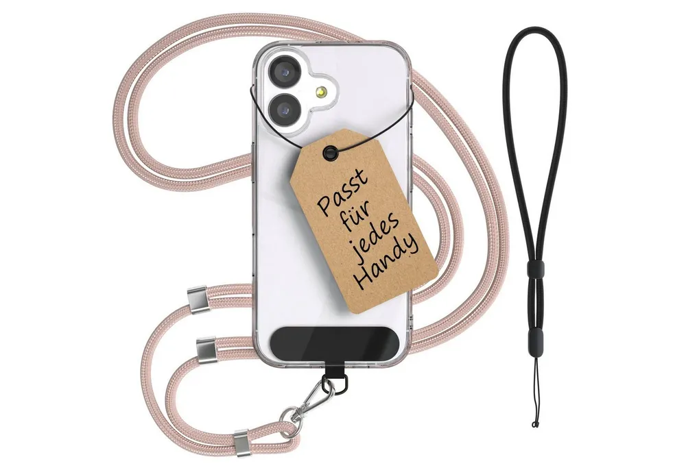 EAZY CASE Handykette Universal Handykette für alle Modelle zum Umhängen, Handy Kordel plus Handband Universal passend Schwarz Rosé Rosegold