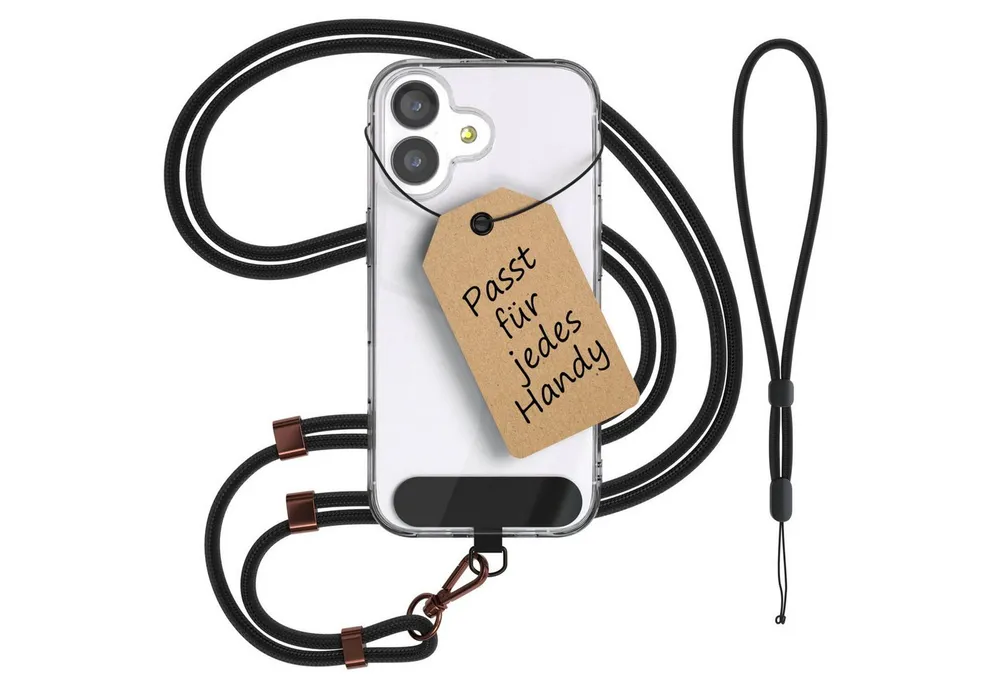 EAZY CASE Handykette Universal Handykette für alle Modelle zum Umhängen, Universales Handyband mit Carabiner wechselbare Kordel Schwarz Rose