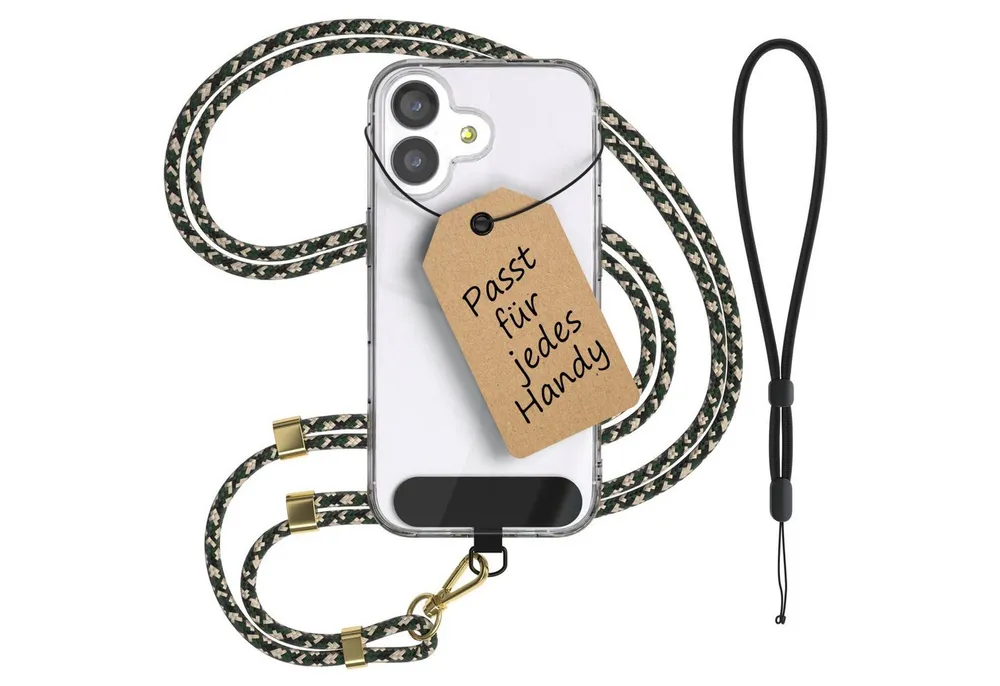 EAZY CASE Handykette Universal Handykette für alle Modelle zum Umhängen, Handykordel für Handytasche Halsband für Smartphone Etui Grün Beige
