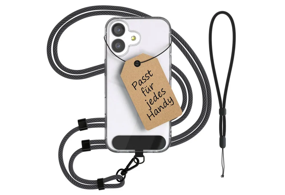 EAZY CASE Handykette Universal Handykette für alle Modelle zum Umhängen, Universal Handykette mit abnehmbaren Band mit Karabiner Grau