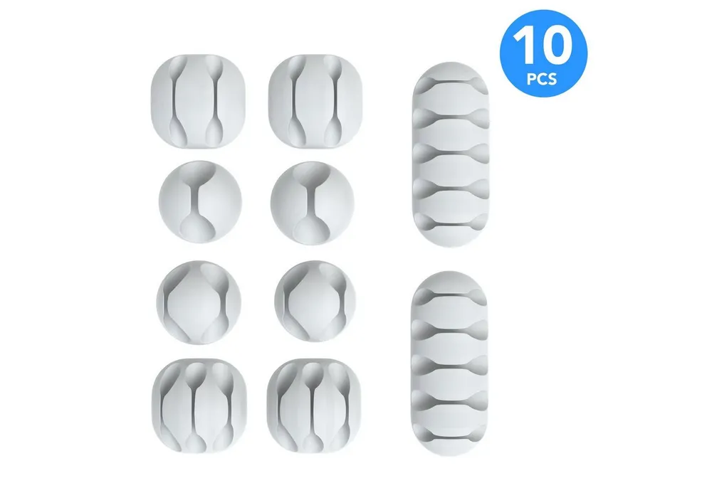 EAZY CASE Kabelführung 10x Kabelmanagement Mix Set, Clips Kabelmanager Kabel Fixierung Kabel Organizer Schreibtisch Weiß
