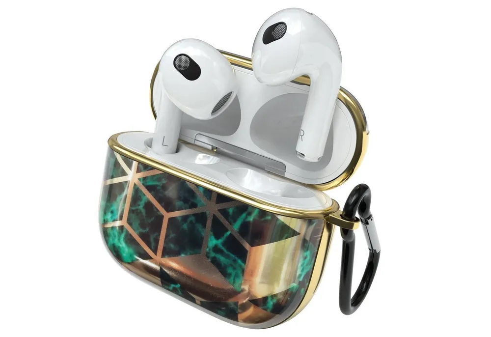 EAZY CASE Kopfhörer-Schutzhülle IMD Motiv Case kompatibel mit Apple AirPods 3, Rutschfestes Etui Kratzschutz für Airpods Pro Lade Case Grün / Gold
