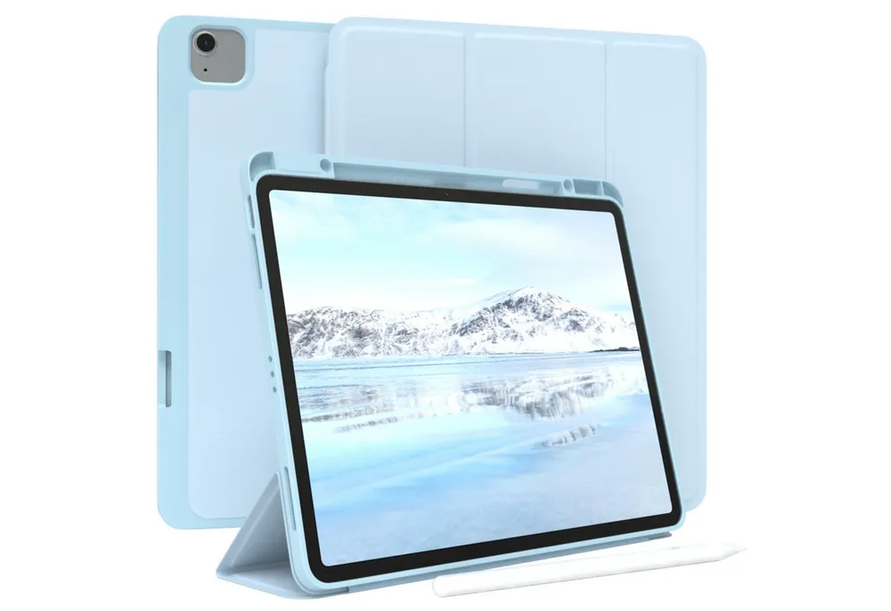 EAZY CASE Tablet-Hülle Penholder Smartcase für Apple iPad Air 13 (2024) 13 Zoll, Touchpen Stifthalterung Klappcase Anti-Kratz Tablet Tasche Hellblau