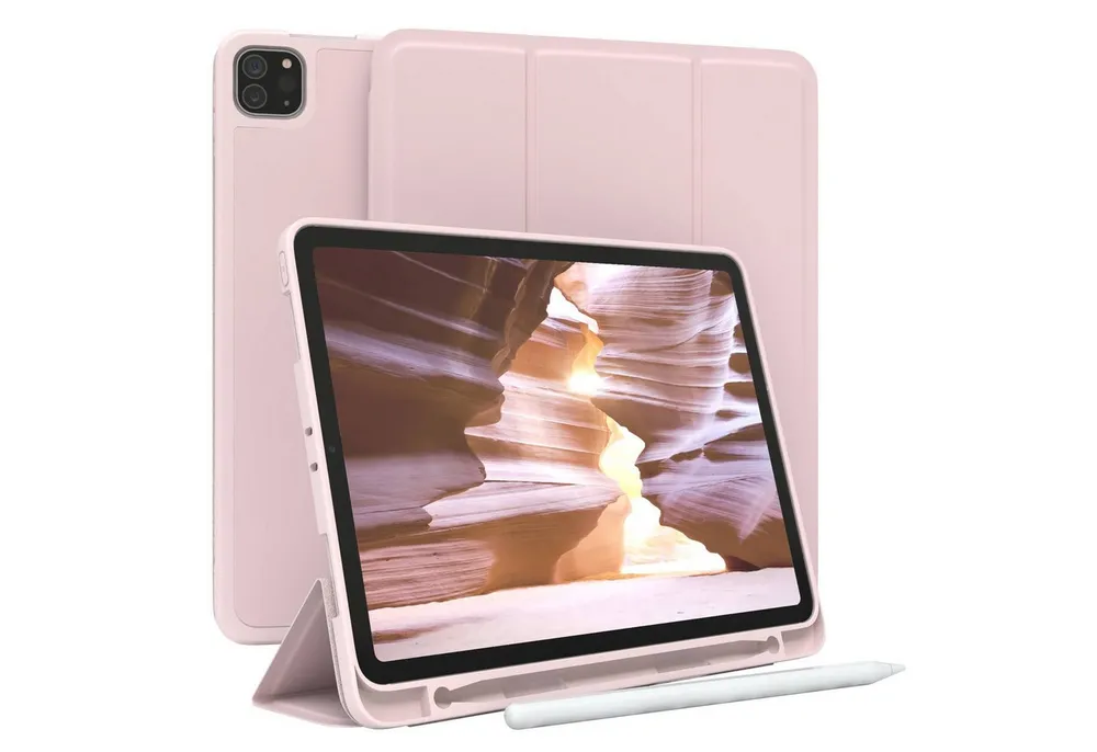 EAZY CASE Tablet-Hülle Penholder Smartcase für iPad Pro 11" 1.-4. Gen. 11 Zoll, Hülle mit Stifthalter magnetisch kratzfeste Tasche zum Aufkappen Rosa
