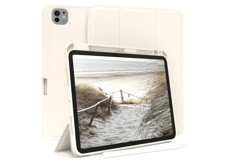EAZY CASE Tablet-Hülle Penholder Smartcase für Apple iPad Pro 11 (2024) 11 Zoll, Etui Klapp Cover Schutzhülle Smart Case Sleep Modus Funktion Weiß