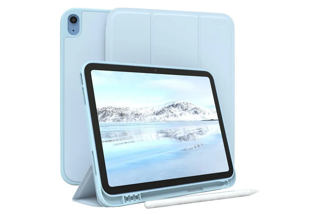 EAZY CASE Tablet-Hülle Penholder Smartcase für Apple iPad 10. Gen. (2022) 10,9 Zoll, Touchpen Stifthalterung Klappcase Anti-Kratz Tablet Tasche Hellblau