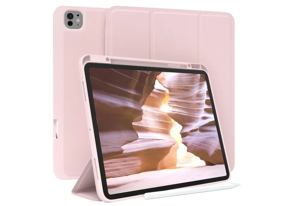 EAZY CASE Tablet-Hülle Penholder Smartcase für Apple iPad Pro 13 (2024) 13 Zoll, Hülle mit Stifthalter magnetisch kratzfeste Tasche zum Aufkappen Rosa