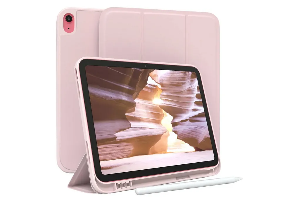 EAZY CASE Tablet-Hülle Penholder Smartcase für Apple iPad 10. Gen. (2022) 10,9 Zoll, Hülle mit Stifthalter magnetisch kratzfeste Tasche zum Aufkappen Rosa