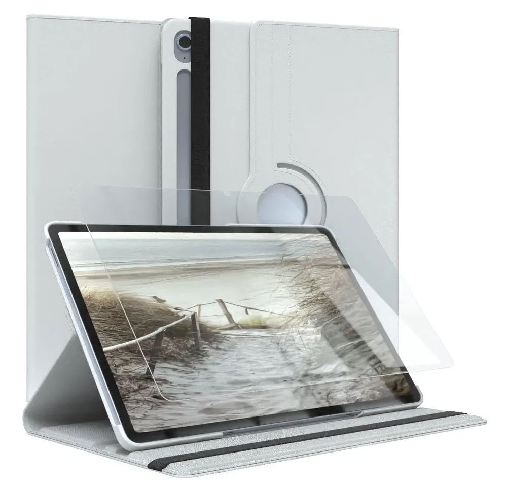 EAZY CASE Tablet-Hülle Rotationcase für Galaxy Tab S10 FE Plus mit Glas 13,1 Zoll, Schutzhülle Sleep Wakeup Funktion Tablet Tasche Displayschutz Weiß