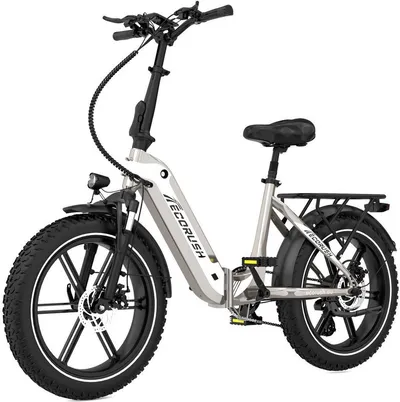 ECORUSH E-Bike Faltrad R2 20*4,0 Zoll Elektrofahrrad bis zu 60-100km, 7 Gang shimano shimano Schaltwerk, Kettenschaltung, Heckmotor, 499,2 Wh, Faltrad, MTB E Mountainbike, Pedelec für Damen u. Herren