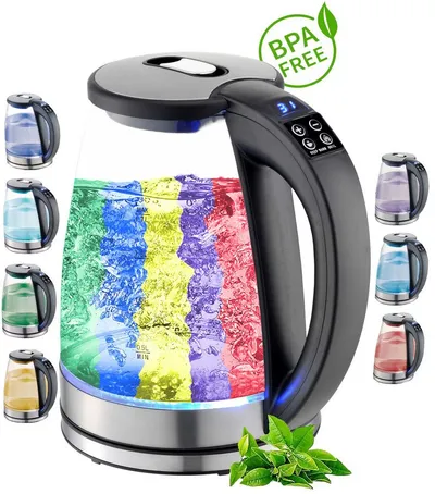 ecosa Wasserkocher EO-610, 1.8 l, 2200 W, Temperatureinstellung,LED-Beleuchtung,Edelstahl,BPA-frei,Farbwechsel
