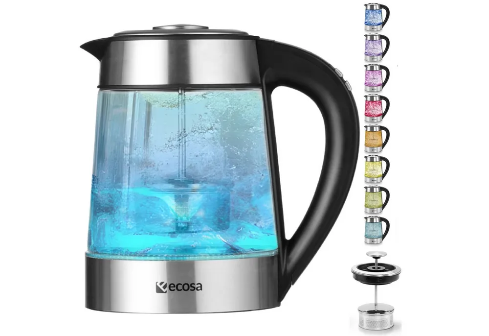 ecosa Wasserkocher EO-650, 1.7 l, 2200 W, Temperatureinstellung,LED-Beleuchtung,Edelstahl,BPA-frei,Farbwechsel