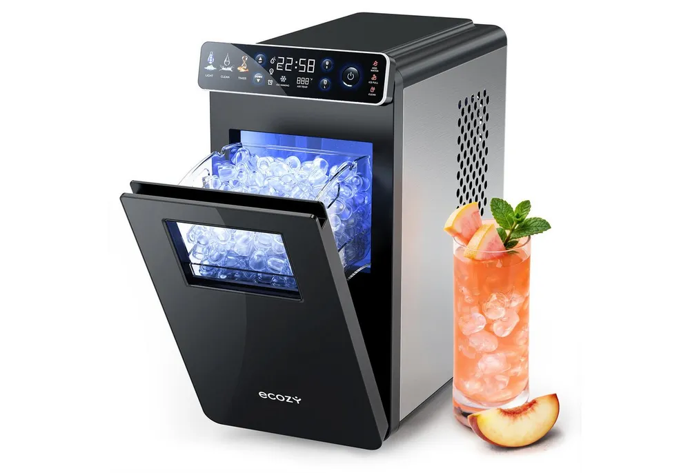 eCozy Eiswürfelmaschine Tragbar und Kompakt mit Farbdisplay, 12 KG/24H, Eiswürfel in 6 Minuten, 24-Stunden-Timer, 2 Eisgrößen, Selbstreinigung, Stummschalten