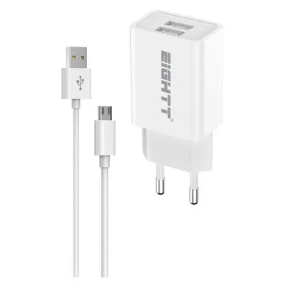 Eightt ECW-M 2x USB-A Smartphone-Ladegerät mit Micro-USB-Kabel weiß