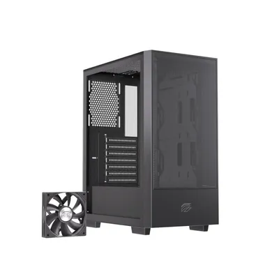 Einarex Pulse P100 Core ATX-Gehäuse, gehärtetes Glas, unterstützt 6 Lüfter, schwarz