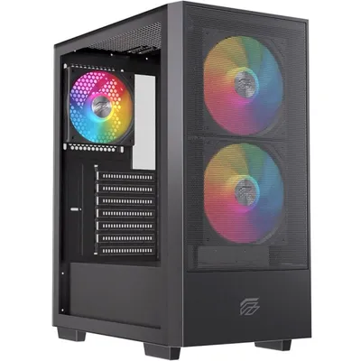 Einarex Pulse P100 RGB, schwarzes PC-Gehäuse mit Glasplatte, unterstützt 6 Lüfter, 360-mm-Rahmen