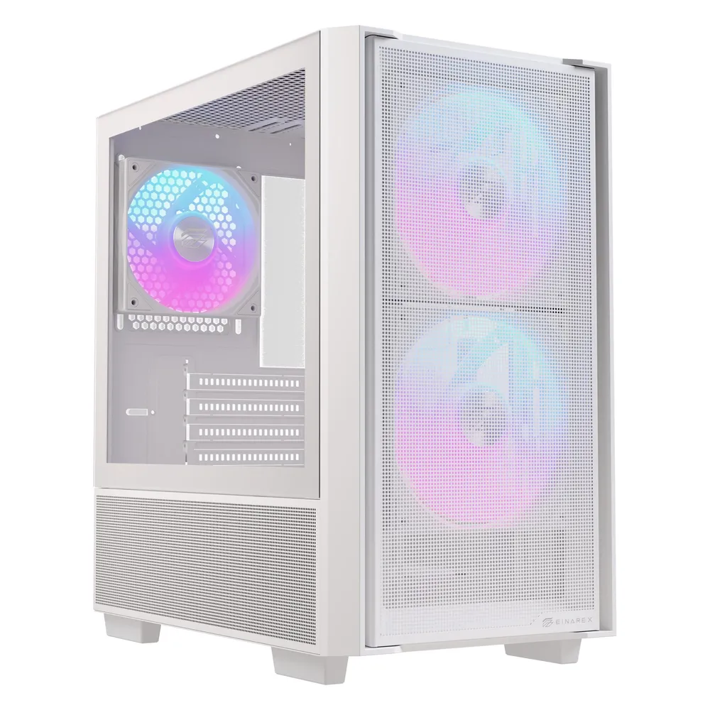 PC-Gehäuse Einarex PULSE PM150 RGB White Micro-ATX Tempered Glass USB-C Mesh