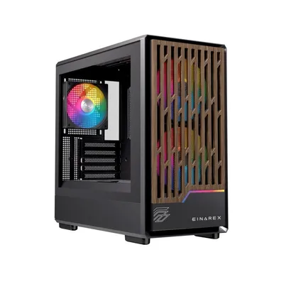 Einarex PULSE PM400 RGB Schwarzer Kompaktturm, Holz, 2x140mm, Micro ATX, gehärtetes Glas