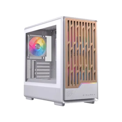 Einarex PULSE PM400 RGB Weißer kompakter PC-Tower, Holz, 9-Lüfter-Unterstützung, 240-mm-Flüssigkeitskühler