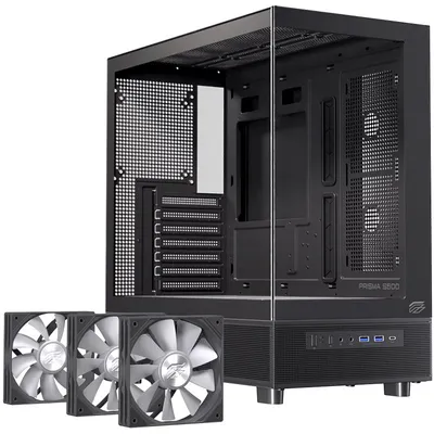 Einarex Prisma S500 RGB, schwarzes PC-Gehäuse mit 9 Lüftern und gehärtetem Glas