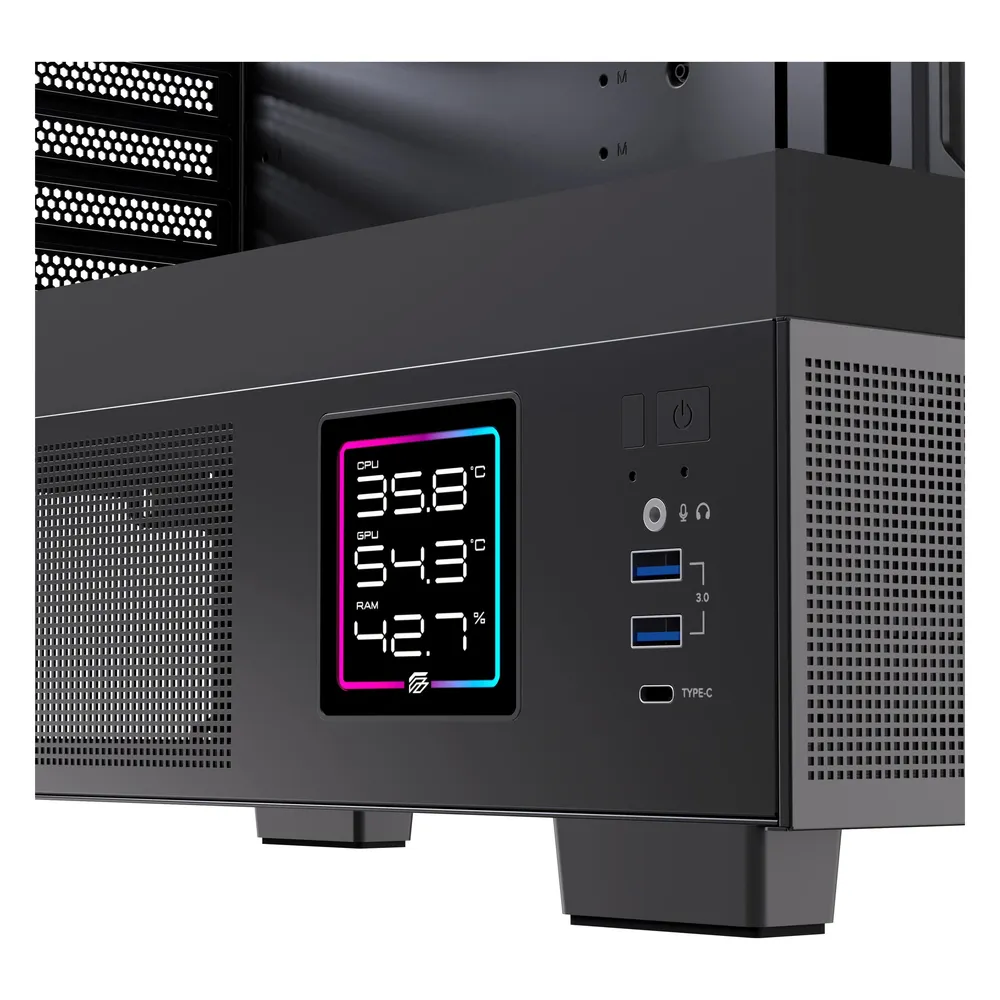 PC-Gehäuse Einarex S501d Digital RGB Panorama Glas 3x120mm ATX Schwarz
