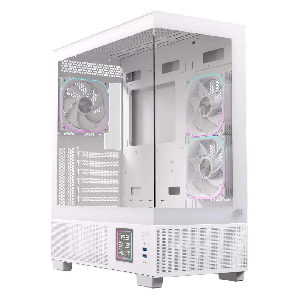 PC-Gehäuse Einarex PRISMA S501D RGB Panoramaglas 3x120mm ATX Weiß