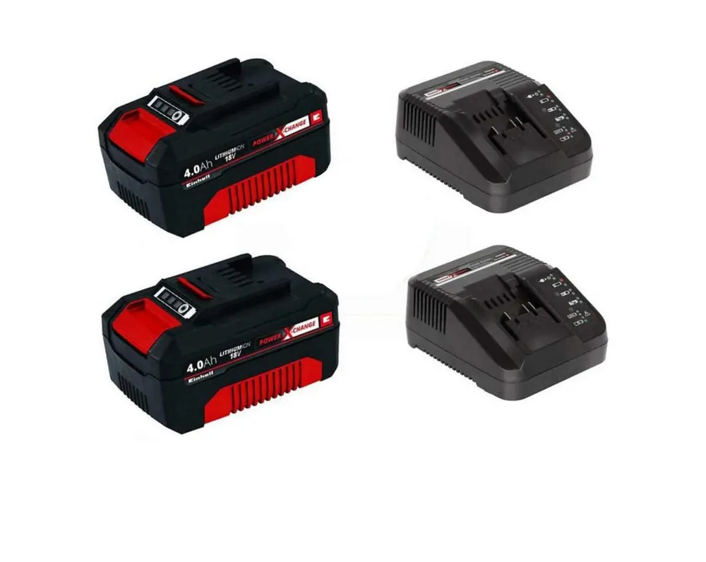 Einhell 2 x 4,0 Ah Akku und 2 x Ladegerät Power X-Change Li-Ion, 18 V Akku Starter-Set (4 St)